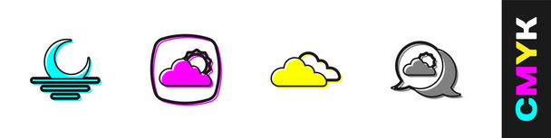 Установите значок "Закат", "Прогноз погоды" и "Облако Лосьона". Вектор - Вектор,изображение