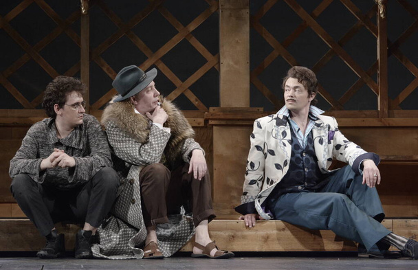 Barnaul, Russia-August 30, 2020. Theater actors at the rehearsal of the play "Guilty without guilt" - 写真・画像