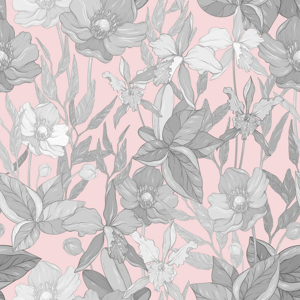 Seamless pattern with flowers, pastel colors - Vector, Image