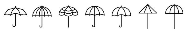 Iconos de paraguas. Conjunto de iconos de paraguas. Ilustración vectorial. Iconos lineales de paraguas - Vector, Imagen