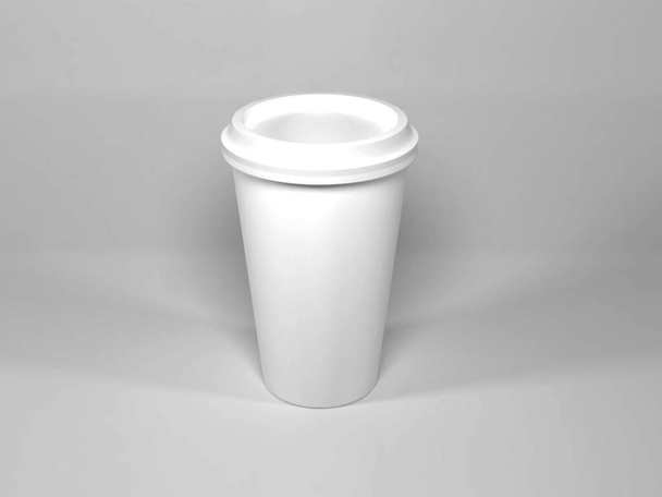 Realistische Papier-Kaffeetasse 3D Illustration Mockup-Szene auf isoliertem Hintergrund - Foto, Bild