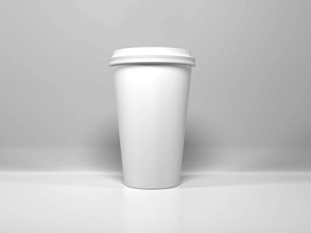 Realistyczny papier kawa filiżanka 3D Ilustracja scena makieta na odosobnionym tle - Zdjęcie, obraz