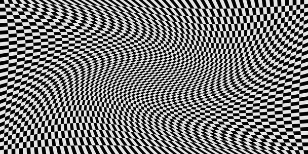 Absztrakt háttér fekete-fehér sakktábla forog futurisztikus hullámok művészet - Vektor, kép