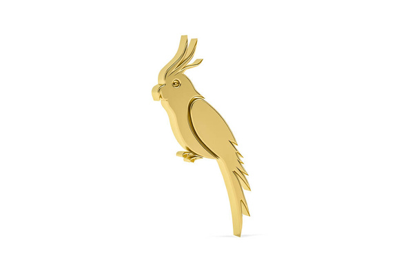Golden 3d parrot icon isolated on white background - 3d render - Zdjęcie, obraz