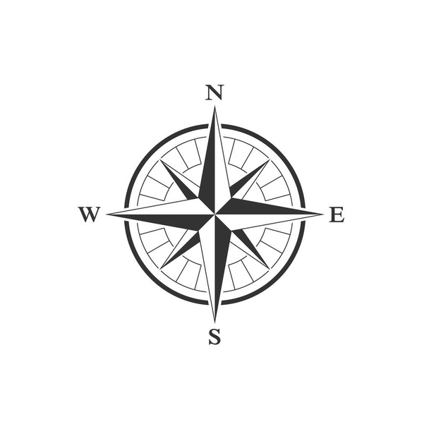 Графический символ компаса. Знак розы ветра. Винтажный символ изолирован на белом фоне. Векторная иллюстрация - Вектор,изображение