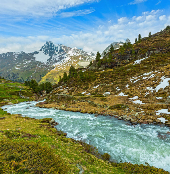 Summer Alps mountain stream on way to Kaunertal Gletscher, Austria, Tirol - Фото, изображение