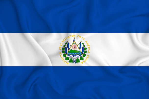 3D Σημαία του Ελ Σαλβαδόρ σε ένα τσαλακωμένο ύφασμα. - Φωτογραφία, εικόνα