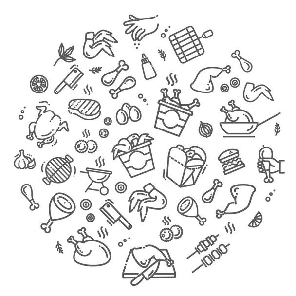Simple Set of Chicken Meat Related Vector Line Icons - Vector, afbeelding