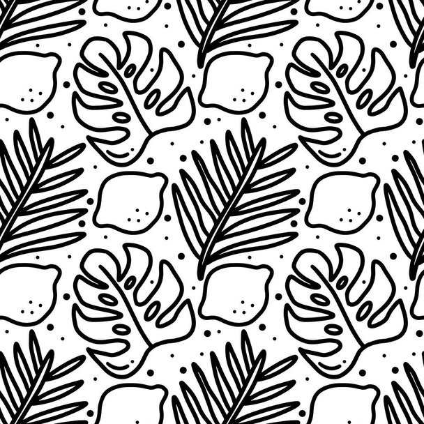 scribble pattern of hand drawn seaweed and fruit lime - Вектор,изображение