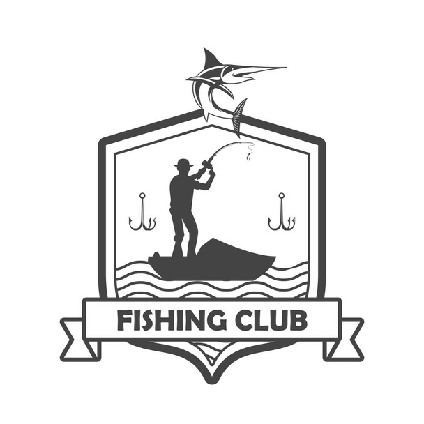 fisher and swordfish emblem - Vector, Image