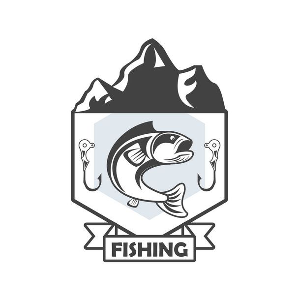 emblema de pesca montañas - Vector, Imagen