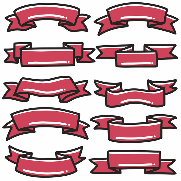 red ribbon icon banner hand-drawn doodle art and design element - Vetor, Imagem