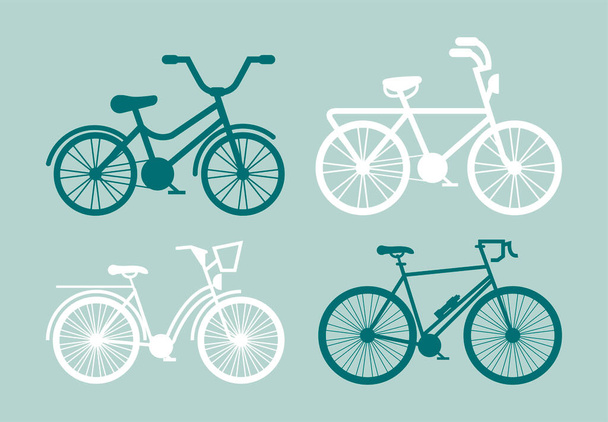 quatro silhuetas de bicicletas - Vetor, Imagem