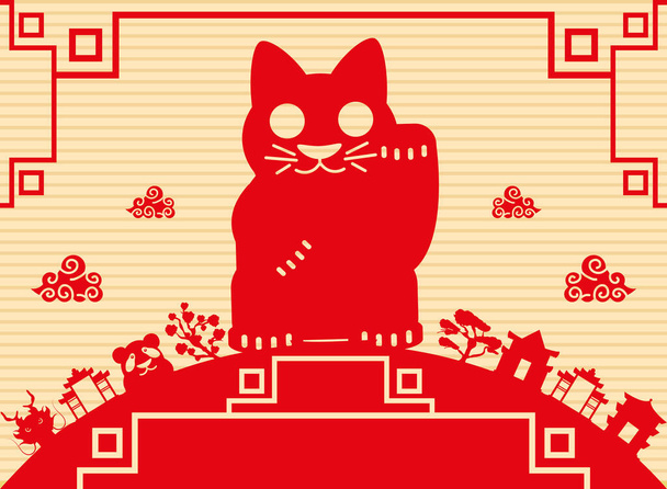 中国の赤い猫 - ベクター画像