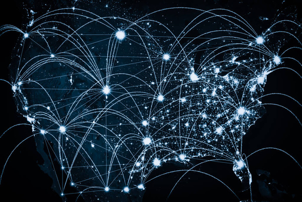 Conexão de rede dos EUA cobrindo o país com linhas de percepção inovadora - Foto, Imagem