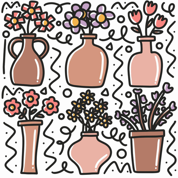 手描きのドアフラワー花瓶アートデザイン要素イラスト - ベクター画像
