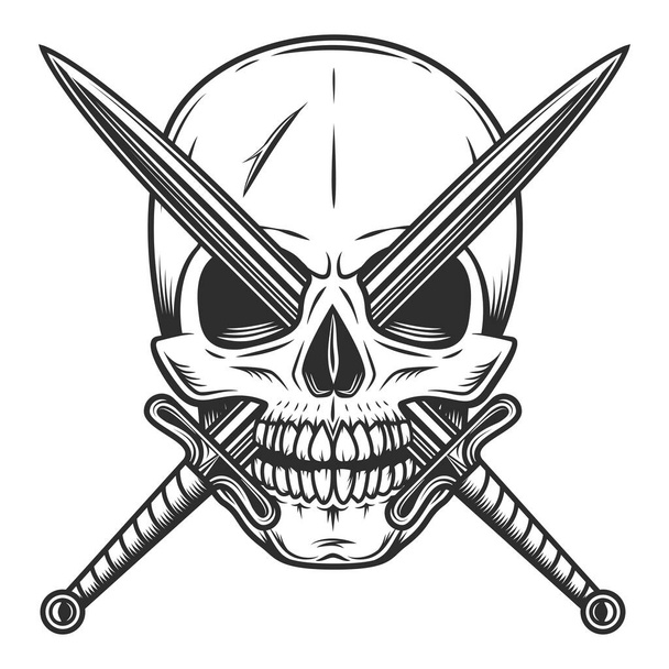 Vintage skull with crossed swords isolated vector illustration - Вектор,изображение
