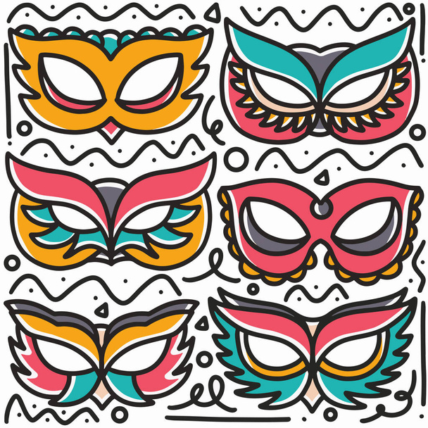 handgetekende doodle partij maskers kunst design element illustratie - Vector, afbeelding
