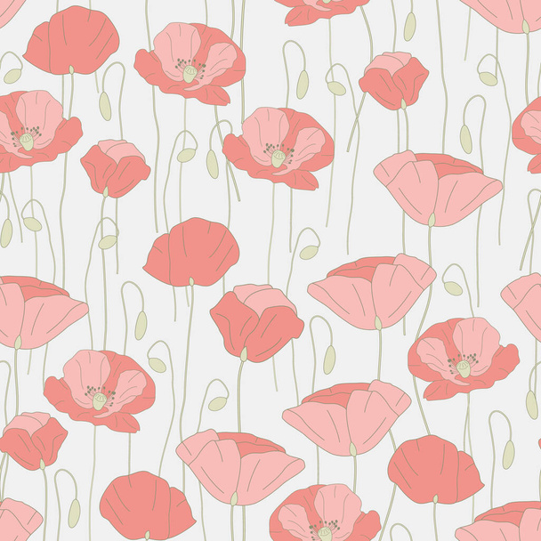 Beautifull wild poppy flowers fabric pattern design - Vektor, Bild