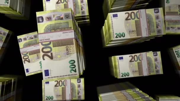 Smyčka eurobankovek. Let nad EUR bankovky stohuje horní pohled. 3D smyčka bezproblémová animace. Abstraktní koncept ekonomiky, krize, bankovnictví, podnikání, recese, dluhu, financí v Evropě. - Záběry, video
