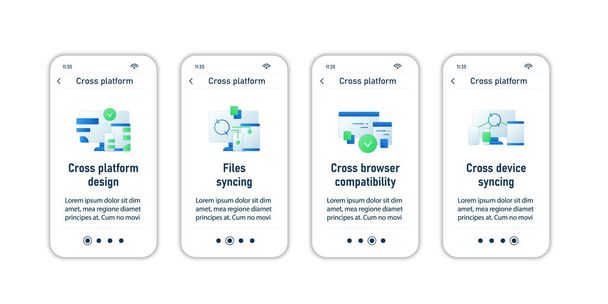 Cross platform onboarding mobil alkalmazás képernyők - Vektor, kép