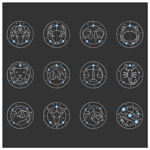 Conjunto de iconos de tiza de zodíaco - Vector, imagen