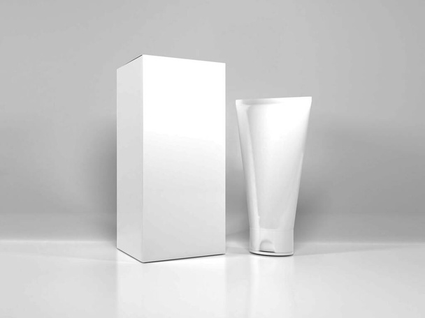 Escena de burla de ilustración 3D de empaquetado de tubo de crema cosmética sobre fondo aislado - Foto, imagen