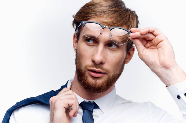 homem de negócios com óculos close-up escritório executivo - Foto, Imagem