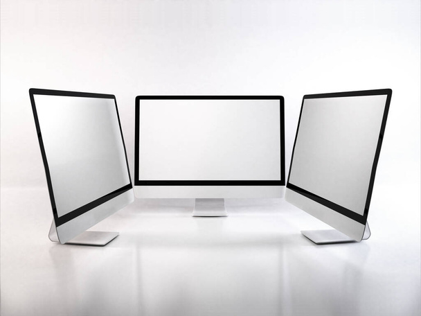 Realistic Personal Computer 3D Illustration Mockup Scene on Isolated Background - Photo, Image