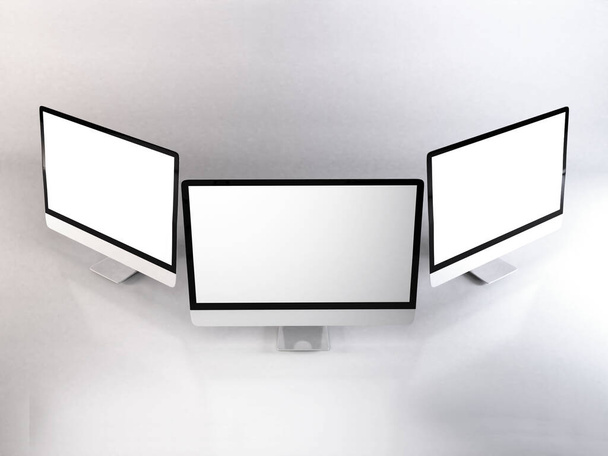 Cena pessoal realista do Mockup da ilustração do computador 3D no fundo isolado - Foto, Imagem