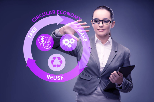 Концепция круговой экономики с предпринимательницей - Фото, изображение