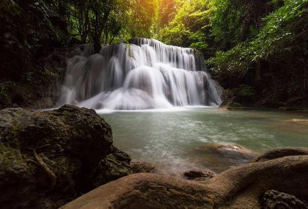 Waterfalls in the beautiful nature. Magic Water falls famous in Kanchanaburi, Thailand. Huai Mae Khamin Waterfall - 7-tier water falls in a national park. - Foto, afbeelding