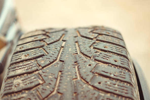 Clean tire tread profile with grey dust on a dusty - Photo, Image