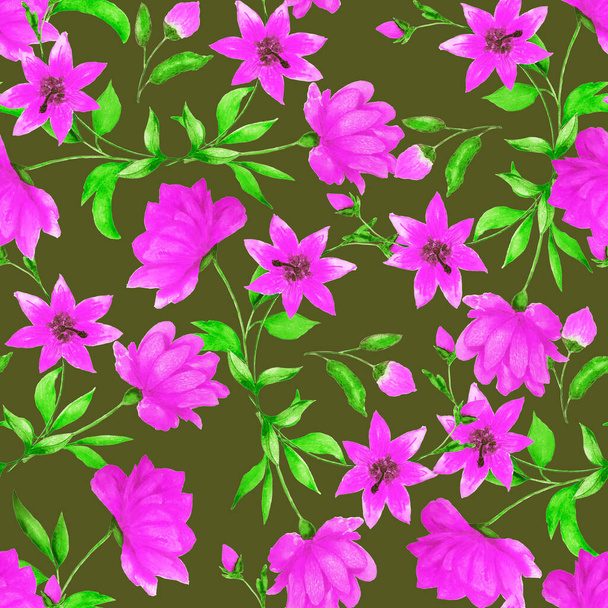 Watercolor seamless pattern with beautiful blooming peonies. Decorative botanic Peony flower print. Colorful Hand drawn floral illustration. - Valokuva, kuva