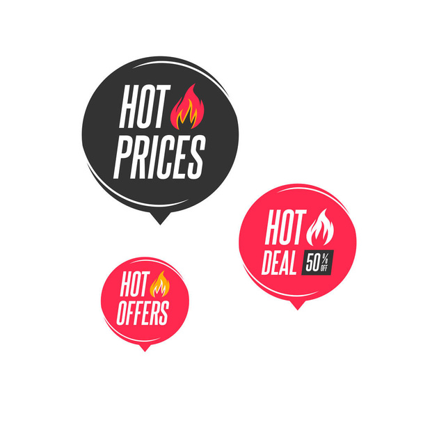Warme prijzen, Hot Deal & Hot Aanbiedingen 50% Korting op etiketten - Vector, afbeelding