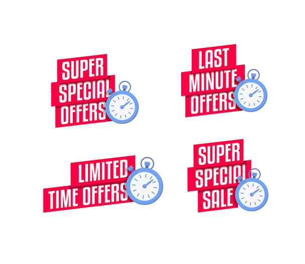  Super Speciale Aanbiedingen, Last Minute Aanbiedingen, Tijdelijke Aanbiedingen & Super Speciale Sale Labels - Vector, afbeelding