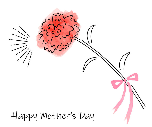 Mothers Day red carnation hand drawing line art - Vector, Image