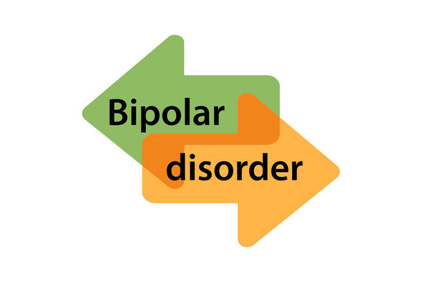 Bipolar disorder, mental disorder flat design.Two-faced. Split personality. The concept of mood disorder.  Arrows with an inscription. Vector illustration - Vector, Image