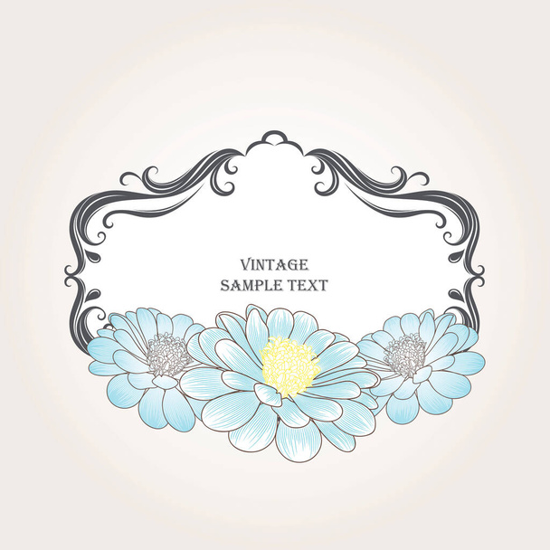 Floral frame in vintage style with hand-drawn flower chamomile. - Vetor, Imagem