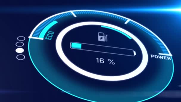 Bateria elektryczna samochodu w aktywnym ładowaniu wizjonerskiej desce rozdzielczej - Materiał filmowy, wideo