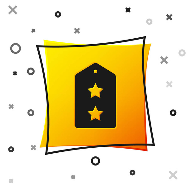 Czarna ikona rangi wojskowej izolowana na białym tle. Znak wojskowej odznaki. Żółty, kwadratowy przycisk. Wektor - Wektor, obraz