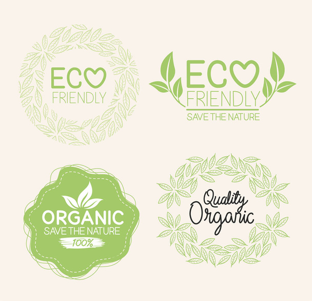 Set de símbolos de etiquetas naturales orgánicas - Vector, imagen