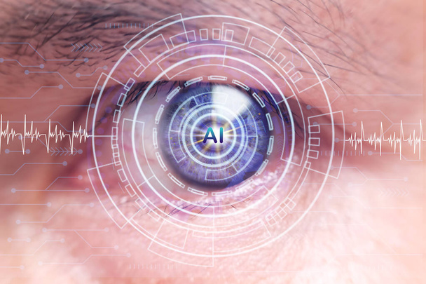 Human eye and high-tech concept, screening big data and digital transformation technology strategy, digitalization of business processes and data, High Technologies in the future - Photo, Image