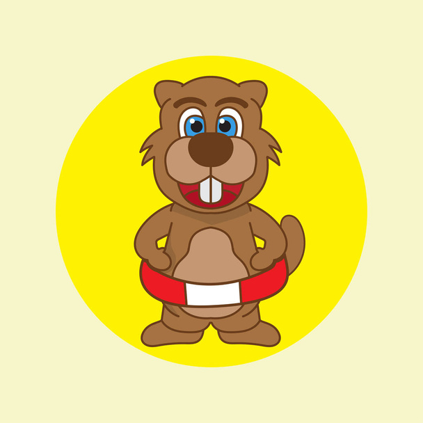 dibujo animado mascota ilustración de un castor o nutria carácter neumático nadar en la playa - Vector, Imagen