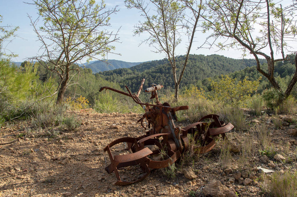 old tillage machine abandoned among the vegetation - Foto, afbeelding