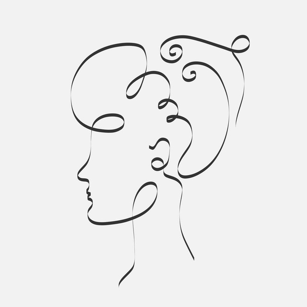 Abstrakti esteettinen kuva nainen kasvot, yksi rivi tyyli piirustus - Vektori, kuva