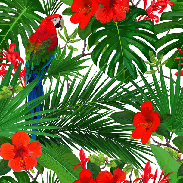 Tropical seamless pattern with red flowers - Vektor, Bild