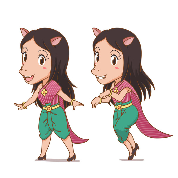 Cartoon character of Keaw, The horse-faced woman character in ancient folk tales of Thailand. - Vector, Image