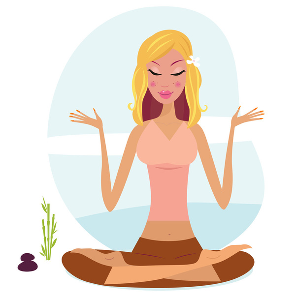 Mulher de cabelo loiro praticando meditação ioga
 - Vetor, Imagem
