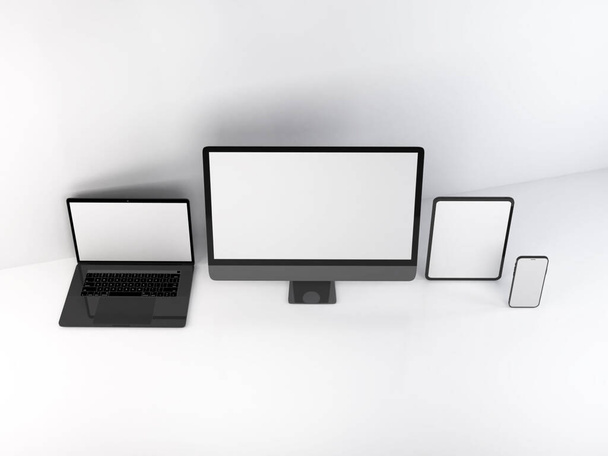 Realistic Mockup of Multiple Responsive Devices 3D Illustration on Isolated Background - Photo, Image